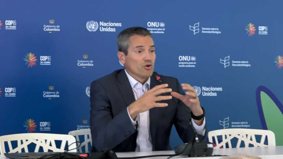California Secretary of Natural Resources Wade Crowfoot speaks during a COP16 panel. 