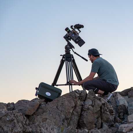 Academy VizStudio staff sets up a camera shot in Chile
