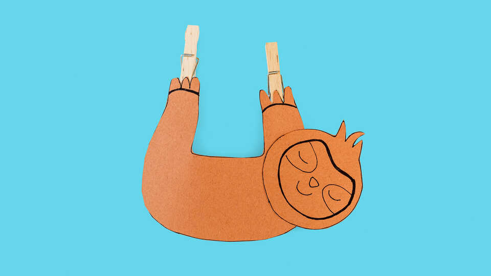 Kids' craft of a sloth made of clothespins